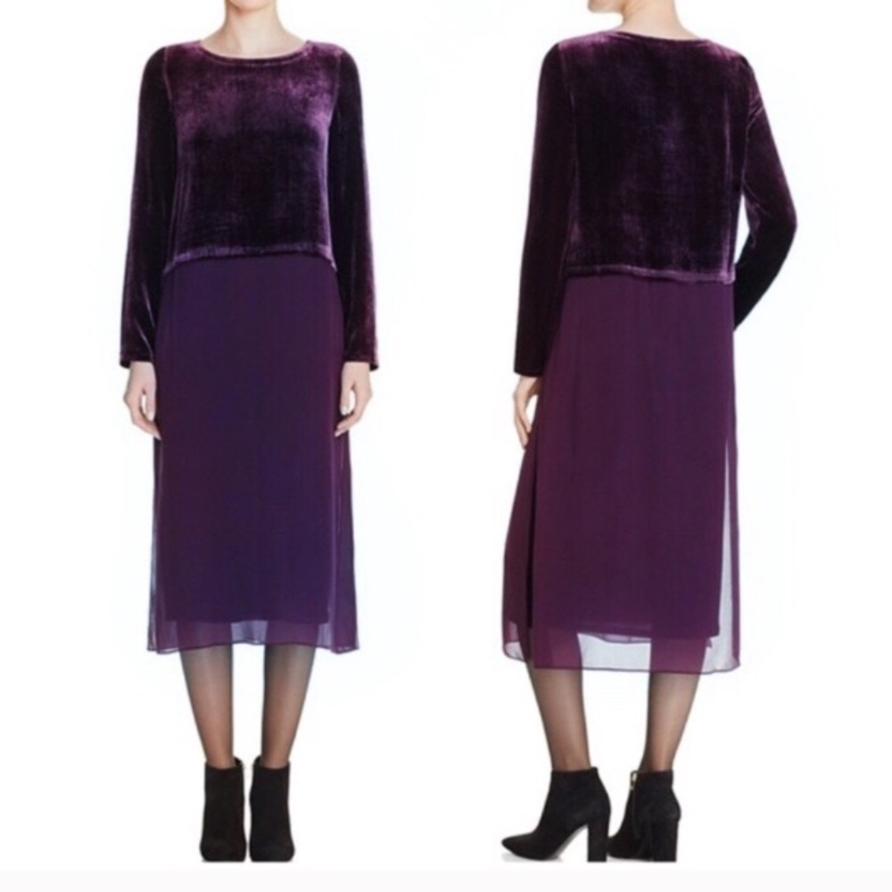 Eileen Fisher Velvet Silk Midi Shift Dress New